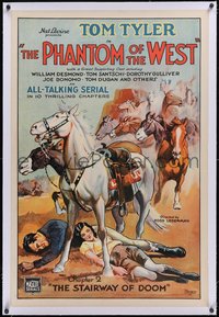 7a0750 PHANTOM OF THE WEST linen chapter 2 1sh 1931 Tom Tyler serial, cool art, Stairway of Doom!