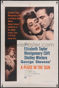 7a0754 PLACE IN THE SUN linen 1sh R1959 Montgomery Clift, sexy Elizabeth Taylor, Shelley Winters