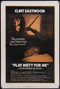 7a0755 PLAY MISTY FOR ME linen 1sh 1971 classic Clint Eastwood, Jessica Walter, invitation to terror!