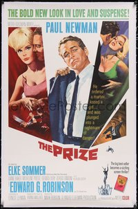 7a0758 PRIZE linen 1sh 1963 Howard Terpning art of Paul Newman in suit and tie & sexy Elke Sommer!