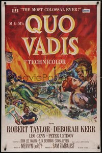 7a0759 QUO VADIS linen 1sh 1951 art of Robert Taylor, Deborah Kerr & Peter Ustinov in Ancient Rome!