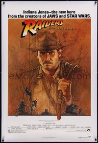 7a0760 RAIDERS OF THE LOST ARK linen 1sh 1981 great art of adventurer Harrison Ford by Richard Amsel!