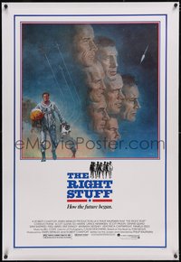 7a0770 RIGHT STUFF linen 1sh 1983 great Tom Jung montage art of the first NASA astronauts!