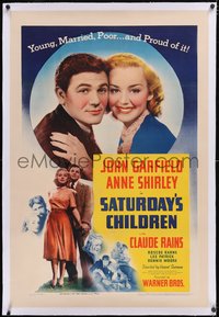 7a0778 SATURDAY'S CHILDREN linen 1sh 1940 John Garfield & Anne Shirley married, poor & proud of it!