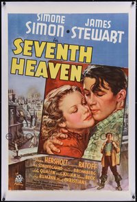 7a0781 SEVENTH HEAVEN linen 1sh 1937 Joseph A. Maturo art of James Stewart & pretty Simone Simon!