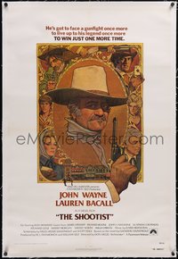 7a0785 SHOOTIST linen int'l 1sh 1976 best Richard Amsel art of aging gunfighter John Wayne & cast!