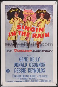 7a0789 SINGIN' IN THE RAIN linen 1sh R1962 Gene Kelly, Donald O'Connor, Debbie Reynolds, classic!