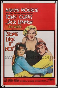 7a0046 SOME LIKE IT HOT 1sh 1960 sexy Marilyn Monroe with Tony Curtis & Jack Lemmon in drag!