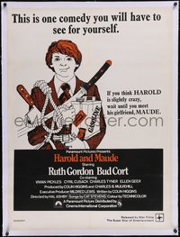 7a0306 HAROLD & MAUDE linen South African 1971 great art of Bud Cort with many weapons, rare!