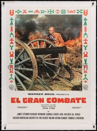 7a0370 CHEYENNE AUTUMN linen Spanish 1965 different image of Widmark by cannon in battle, ultra rare!