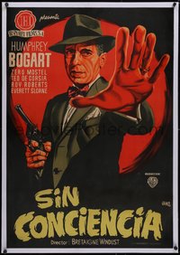 7a0371 ENFORCER linen Spanish 1955 cool different Jano art of Humphrey Bogart with gun, ultra rare!