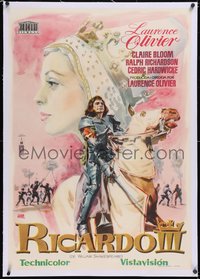 7a0372 RICHARD III linen Spanish 1957 different Jano art of Laurence Olivier & Bloom, ultra rare!