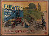 7a0264 ALCYON linen 46x63 French advertising poster 1910s cool art with early motorcycle, ultra rare!