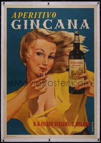 7a0265 APERITIVO GINCANA linen 39x55 Italian advertising poster 1951 art of sexy woman, ultra rare!