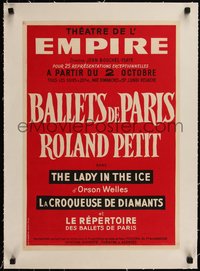 7a0324 BALLETS DE PARIS ROLAND PETIT linen 16x23 French ballet poster 1950s Theatre De L'Empire, rare!