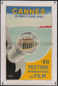 7a0297 CANNES FILM FESTIVAL 1954 linen 24x38 French film festival poster 1954 Piva art, ultra rare!