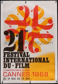 7a0222 CANNES FILM FESTIVAL 1968 linen 31x46 French film festival poster 1968 Beaugendre art, rare!