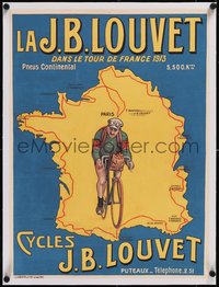 7a0335 CYCLES J.B. LOUVET linen 19x25 French advertising poster 1913 Tour de France art, ultra rare!