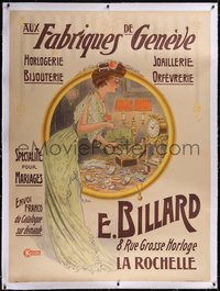 7a0268 E. BILLARD linen 42x63 French advertising poster 1890s Hem art of woman & jewelry, ultra rare!