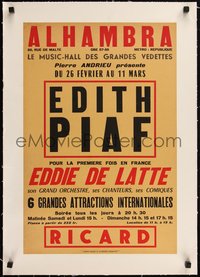 7a0325 EDITH PIAF linen 15x23 French stage show poster 1954 France's greatest singer, ultra rare!