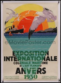 7a0413 EXPOSITION INTERNATIONALE COLONIALE MARITIME ET D'ART FLAMAND linen 30x41 Belgian poster 1930