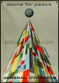 7a0138 GENERAL DYNAMICS 36x50 Swiss special poster 1955 Erik Nitsche atomic energy art, ultra rare!