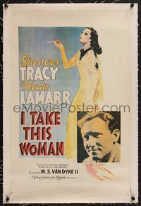 7a0417 I TAKE THIS WOMAN linen 15x23 English special poster 1939 Hedy Lamarr, Spencer Tracy, rare!