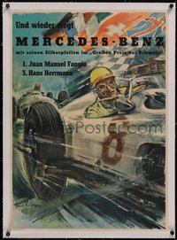 7a0419 MERCEDES-BENZ linen 24x33 German special poster 1955 Liska art, Swiss Grand Prix, ultra rare!