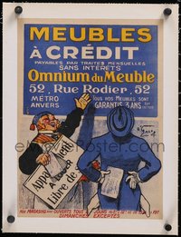 7a0337 MEUBLES A CREDIT linen 11x15 French advertising poster 1920s great O'Galop art, ultra rare!