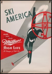 7a0144 MILLER BREWING COMPANY 28x40 advertising poster 1953 Ski America, beer & skiing, ultra rare!