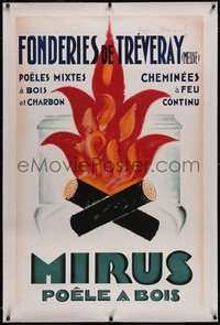 7a0273 MIRUS linen 31x47 French advertising poster 1930s Charles Loupot art of wood fire, ultra rare!