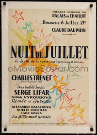 7a0421 NUIT DE JUILLET linen 16x23 French special poster 1952 Polio charity event, ultra rare!