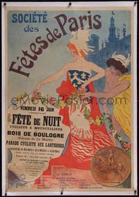 7a0232 SOCIETE DES FETES DE PARIS linen 34x46 French special poster 1900s Meunier art, ultra rare!