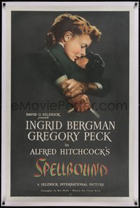 7a0801 SPELLBOUND linen 1sh 1945 Alfred Hitchcock, best art of Ingrid Bergman & Gregory Peck w/razor!