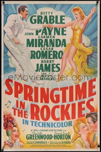 7a0187 SPRINGTIME IN THE ROCKIES 1sh 1942 art of sexy Betty Grable, Cesar Romero & Carmen Miranda!