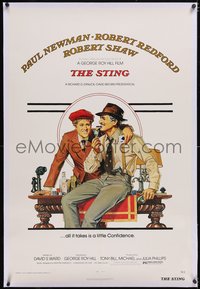 7a0805 STING linen 1sh 1974 artwork of con men Paul Newman & Robert Redford by Richard Amsel!