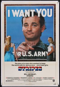 7a0811 STRIPES linen style B 1sh 1981 Ivan Reitman classic military comedy, Bill Murray wants YOU!