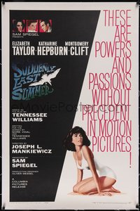 7a0814 SUDDENLY, LAST SUMMER linen 1sh 1960 artwork of super sexy Elizabeth Taylor in swimsuit!