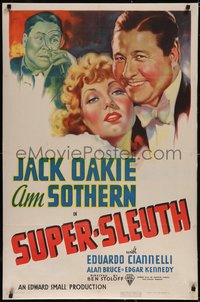 7a0815 SUPER-SLEUTH linen 1sh 1937 art of Jack Oakie w/magnifying glass & w/ sexy Ann Sothern, rare!