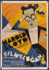 7a0332 MOVIE CRAZY linen Swedish 1932 different Berglow art of Harold Lloyd & giant fly, ultra rare!