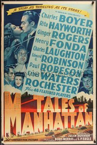 7a0048 TALES OF MANHATTAN style B 1sh 1942 cool art of all-star cast, deco title treatment, rare!