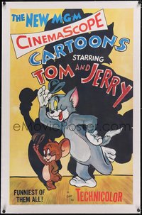 7a0832 TOM & JERRY linen 1sh 1955 great full art of the cartoon cat & mouse dancing with hats, rare!