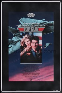 7a0833 TOP GUN linen 1sh 1986 great image of Tom Cruise & Kelly McGillis, Navy fighter jets!