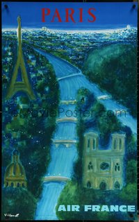 7a0161 AIR FRANCE PARIS 24x39 French travel poster 1967 cool Bernard Villemot art of Eiffel Tower!