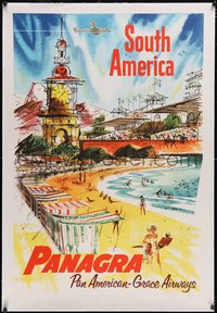 7a0379 PANAGRA SOUTH AMERICA linen 29x43 travel poster 1950s Charles Green Shaw art, ultra rare!