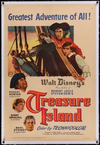 7a0836 TREASURE ISLAND linen 1sh 1950 Driscoll, Robert Newton as pirate Long John Silver, ultra rare!