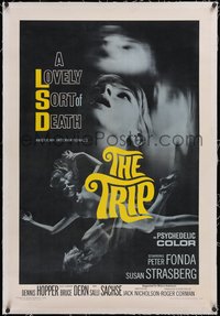 7a0837 TRIP linen 1sh 1967 AIP, written by Jack Nicholson, LSD, wild sexy psychedelic drug image!