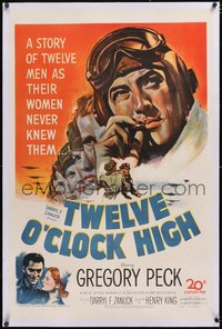 7a0838 TWELVE O'CLOCK HIGH linen 1sh 1950 cool art of World War II pilot general Gregory Peck!