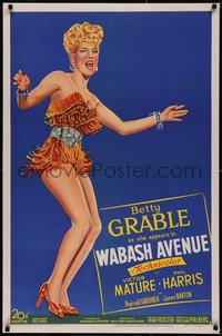 7a0188 WABASH AVENUE style B 1sh 1950 full-length Fox stone litho of Betty Grable in skimpy outfit!