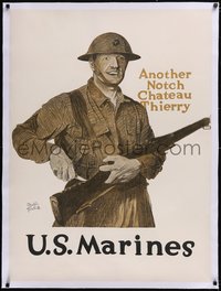 7a0426 ANOTHER NOTCH CHATEAU THIERRY linen 30x40 WWI poster 1917 Treidler art of Marine w/gun, rare!